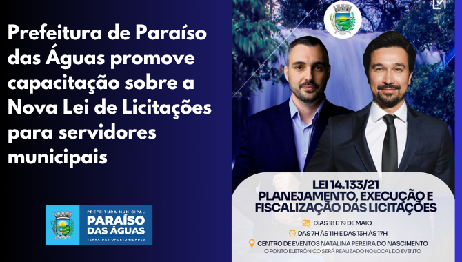 Imagem de compartilhamento para o artigo Prefeitura de Paraíso das Águas promove capacitação sobre a Nova Lei de Licitações para servidores da MS Todo dia